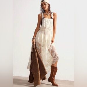 Boho Lace Detail Sheer Jumper Dress in Ivory size Small NWOT